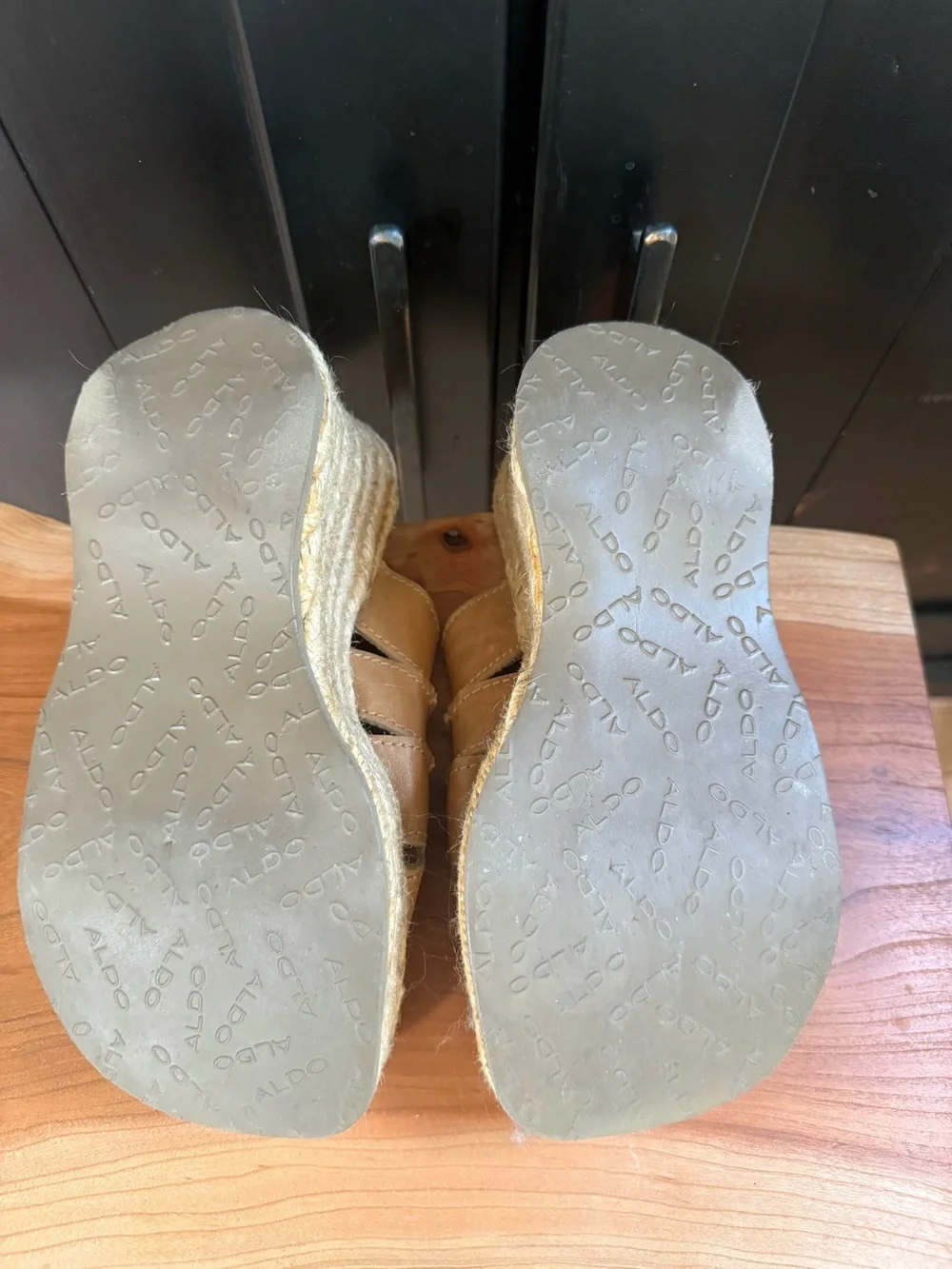 Vintage ALDO Tan Braided Espadrille Wedge Slide Sandals
